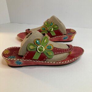 L'Artiste‎ Spring Step Santorini Handpainted Leather Sandal Floral 41